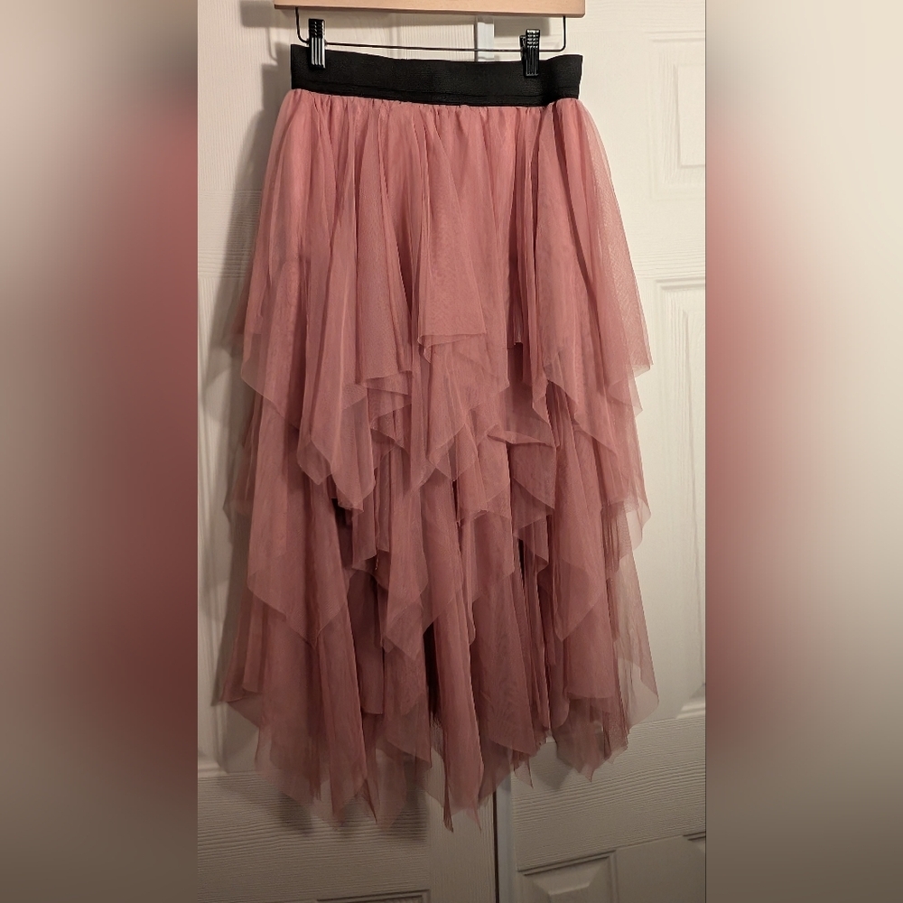 Pale Pink Mesh Urban Coco Tier Maxi Skirt- Large-ultra feminine